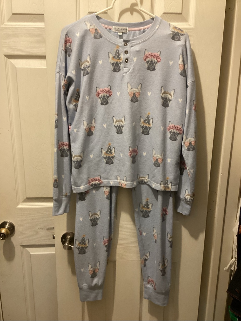 P.J. Salvage Light Blue Girls' Pajama Set with French Bulldog Motif